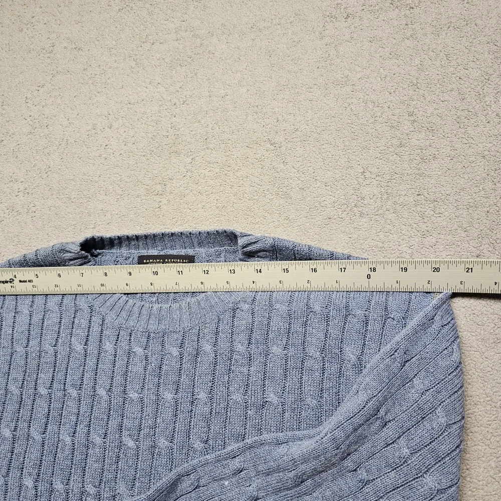 Banana Republic Mens Large Blue Cotton Cashmere Cable Knit Crew Neck Sweater